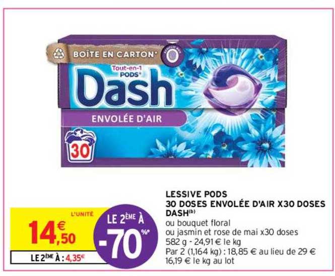 lessive pods 30 doses envolée d'air x30 doses dash