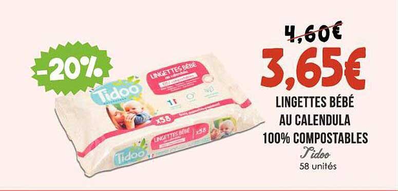 lingettes bébé au calendula 100% compostable tidoo