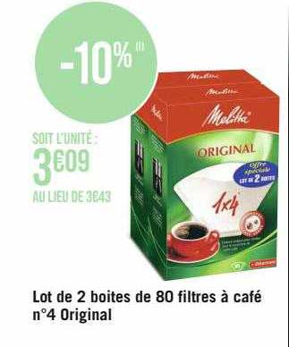 lot de 2 boîtes de 80 filtres à café n°4 original melitta