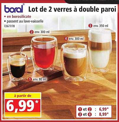 lot de 2 verres à double parois boral