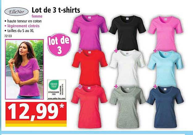lot de 3 t-shirt femme elleNor