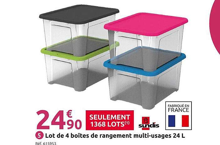 lot de 4 boîtes de rangement multi-usages 24 l sundis