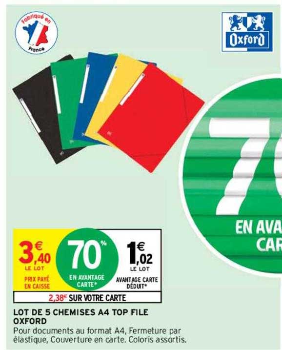 lot de 5 chemises a4 top file oxford