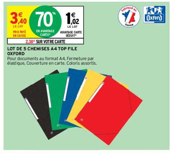 lot de 5 chemises A4 top file oxford