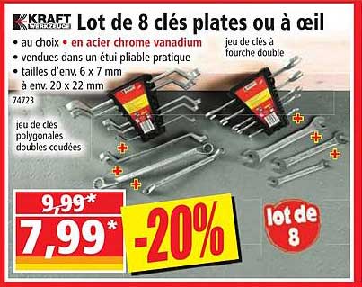 lot de 8 clés plates ou à œil kraft werkzeuge