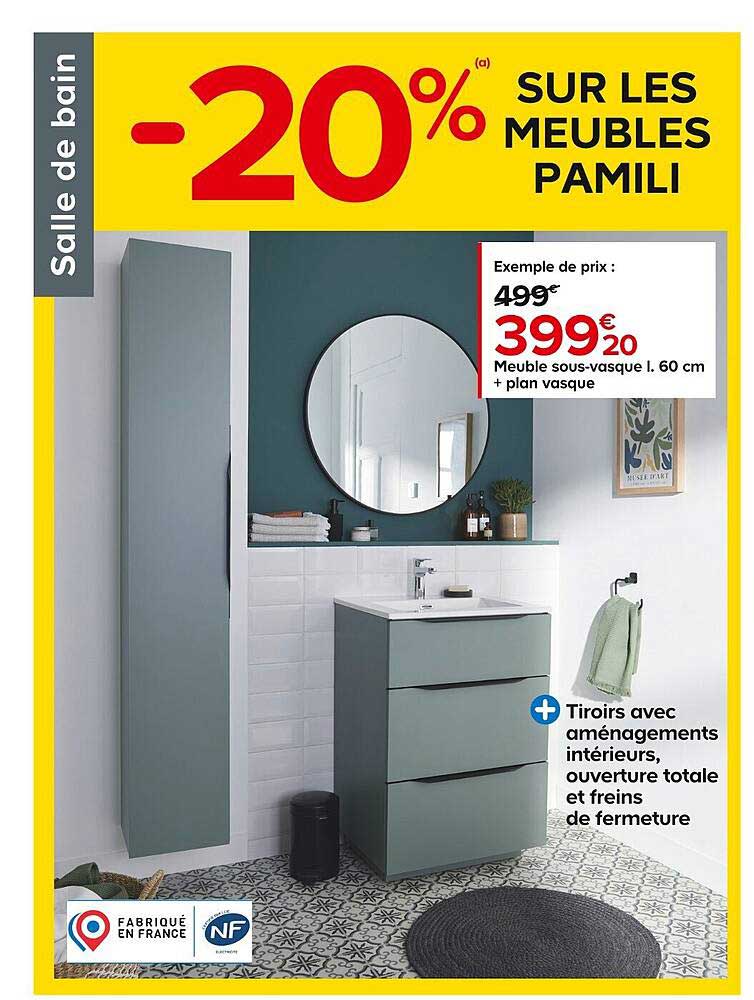 meubles sous-vasque l. 60 cm + plan vasque, meubles pamili