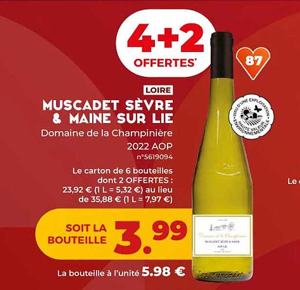 muscadet sèvre & maine sur lie domaine de la champinière 2022 aop