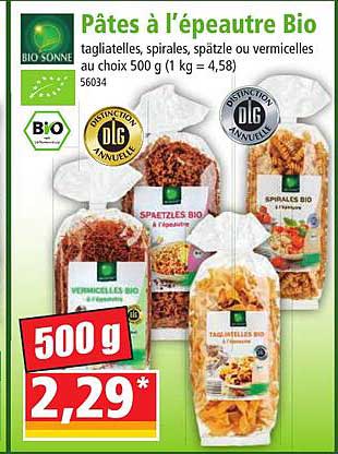 pâtes à l'épeautre bio bio sonne
