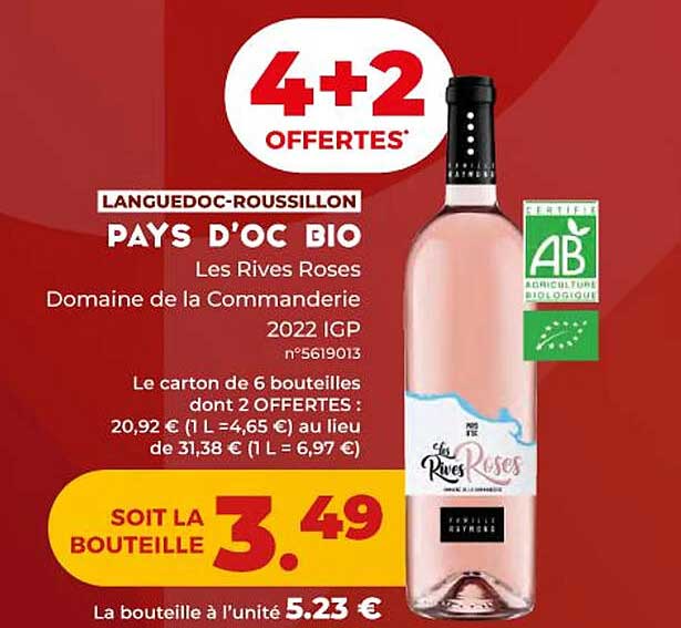 pays d'oc bio les rives roses domaine de la commanderie 2022 igp