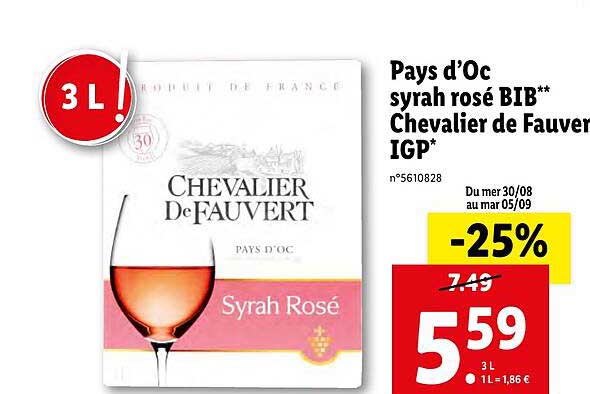 Pays D'oc Syrah Rosé Bib Chevalier De Fauver Igp