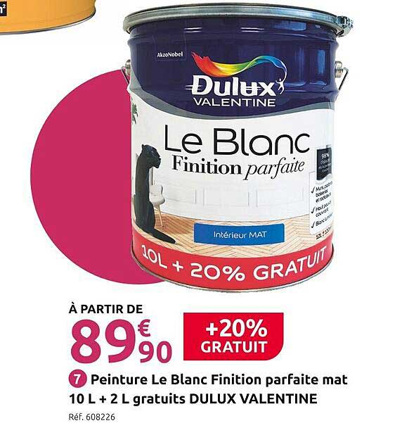 peinture le blanc finition parfaite mat 10 l + 2 l gratuits dulux valentine