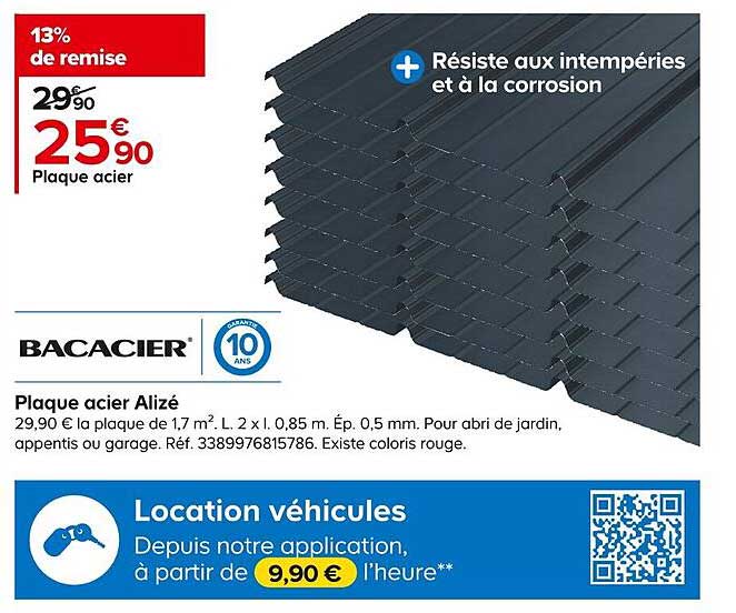 Plaque Acier Alizé Bacacier