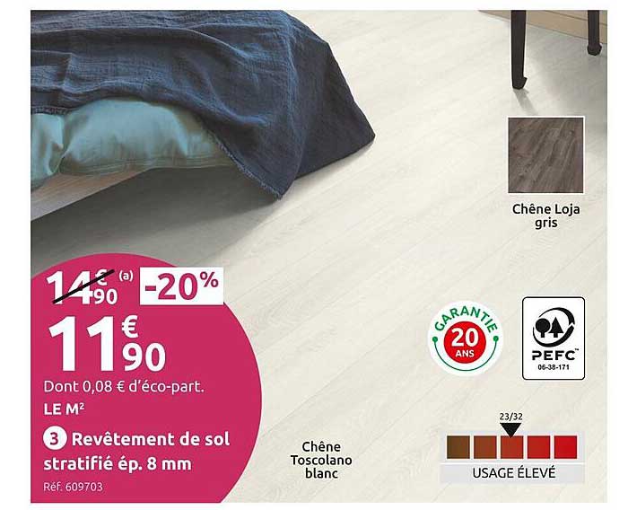 revêtement de sol stratifié ép. 8 mm