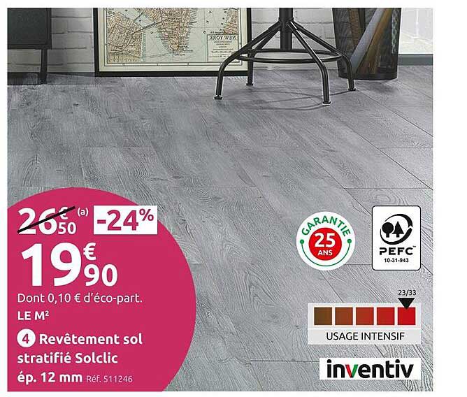 revêtement sol stratifié solclic ép. 12 mm