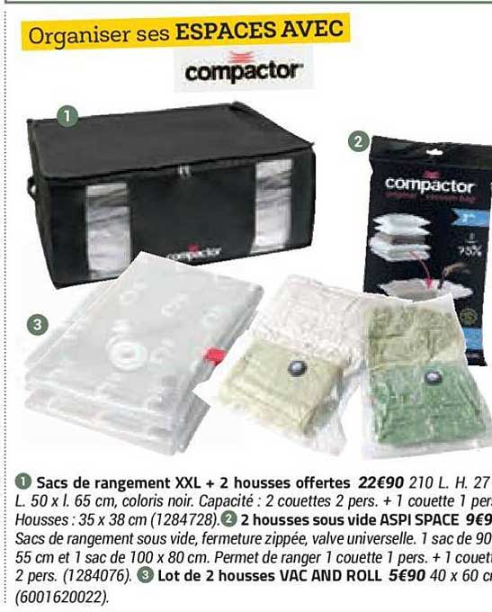 sacs de rangement xxl + 2 housses offertes, 2 housses sous vide aspi space, lot de 2 housses vac and roll