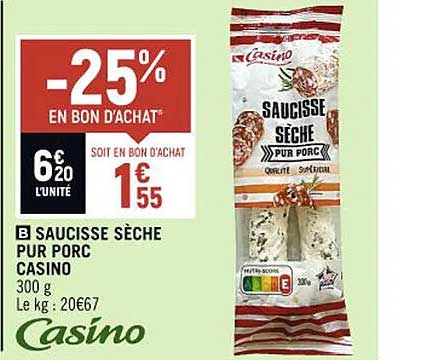 Saucisse Sèche Pur Porc Casino