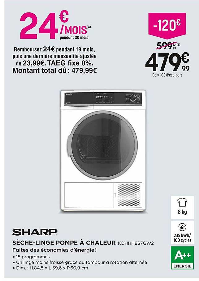 sèche-linge pompe à chaleur sharp