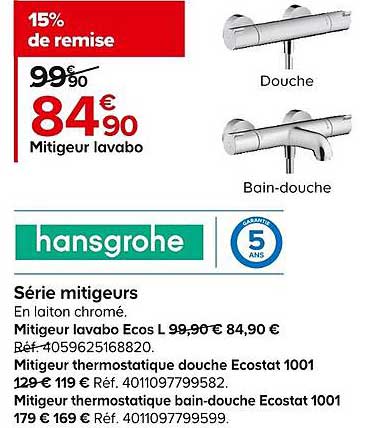 série mitigeurs, mitigeur thermostatique douche ecostat, mitigeur thermostatique bain-douche ecostat
