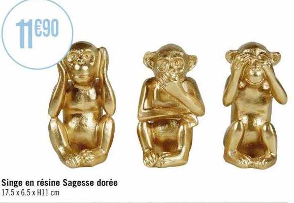 singe en résine sagesse dorée