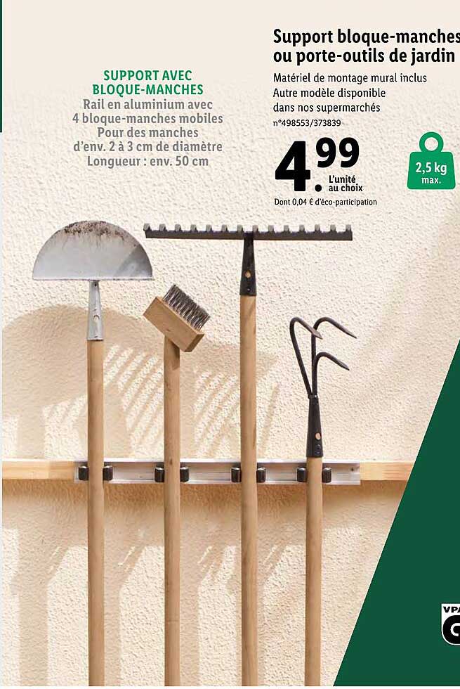 support bloque-manches ou porte-outils de jardin