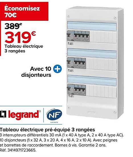 tableau électrique pré-équipé 3 rangées legrand