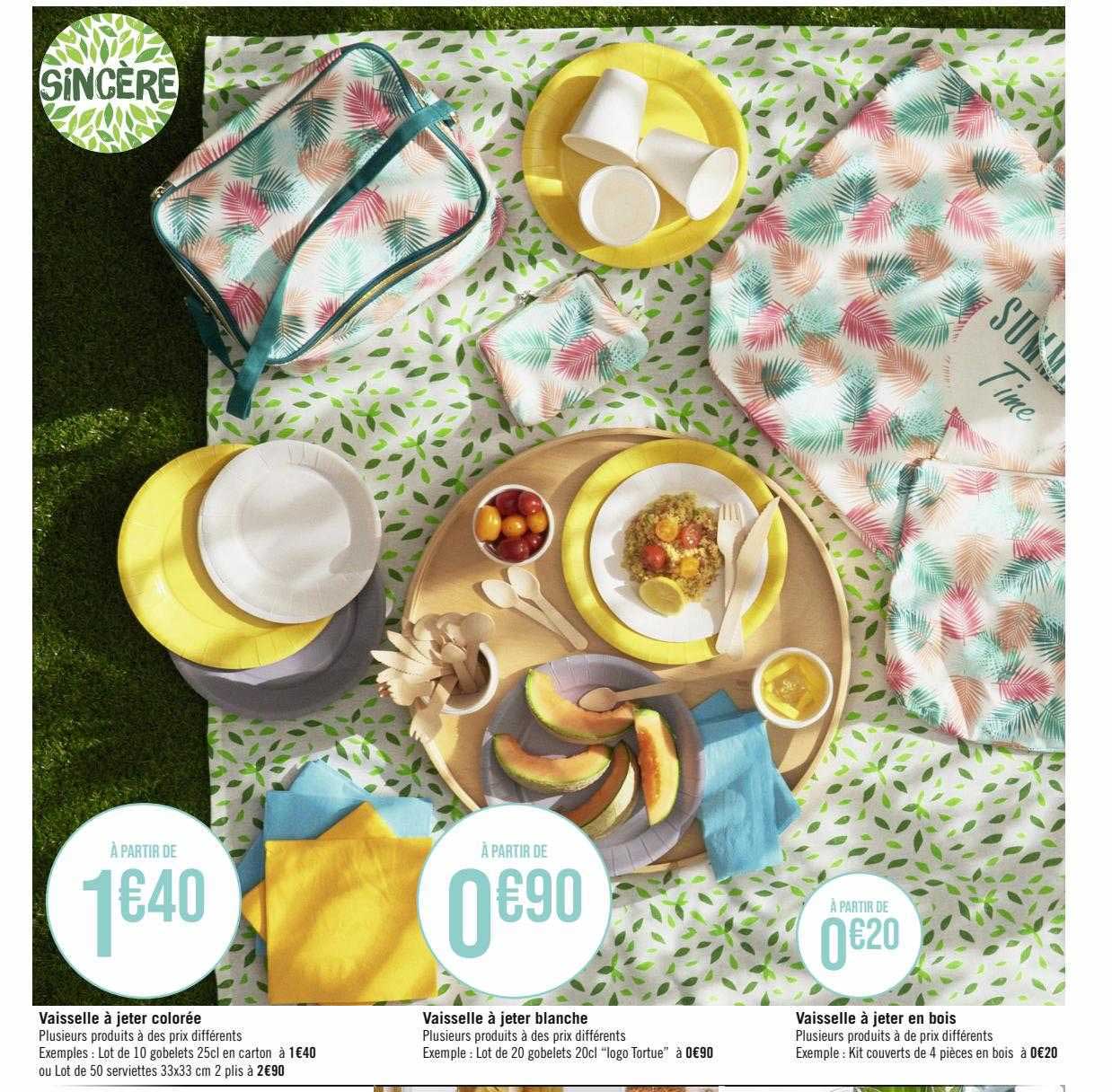 vaisselle à jeter colorée, vaisselle à jeter blanche, vaisselle à jeter en bois sincère