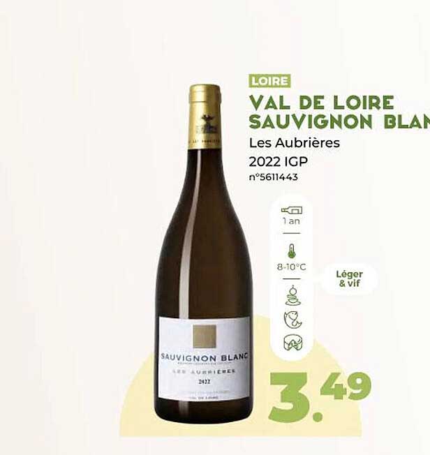 val de loire sauvignon blanc les aubrières 2022 igp
