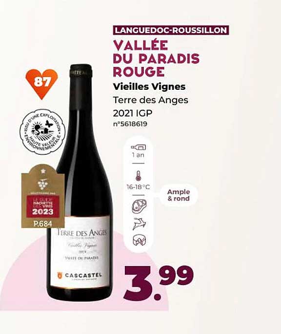 vallée du paradis rouge vieilles vignes terre des anges 2021 igp