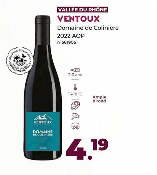 Vallée Du Rhône Ventoux Domaine De Colinière 2022 Aop