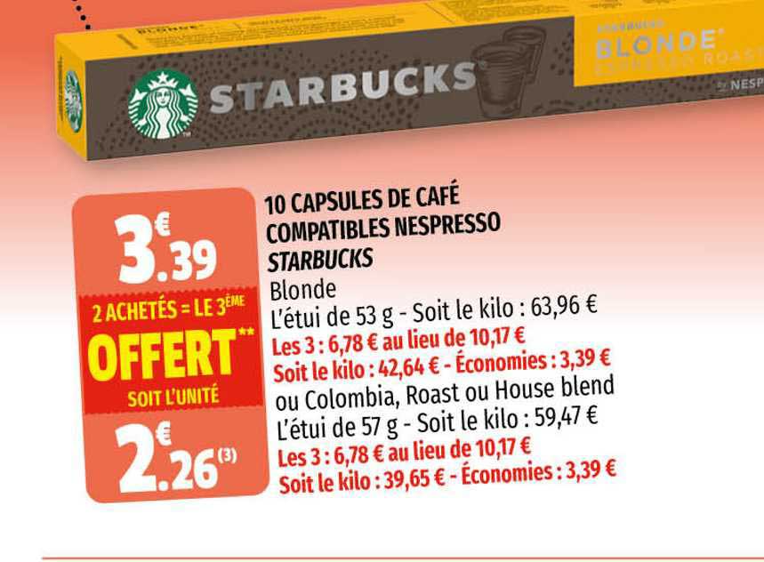 10 capsules de café compatibles nespresso starbucks