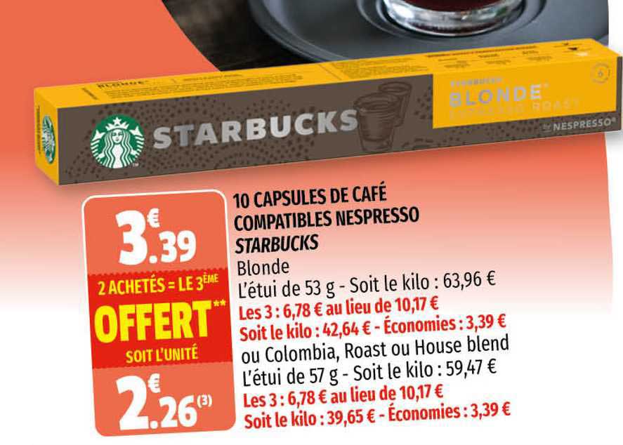 10 capsules de café compatibles nespresso starbucks