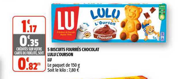 5 Biscuits Fourrés Chocolat Lulu L'ourson Lu