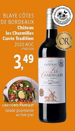 blaye côtes de bordeaux château les charmilles cuvée tradition 2020 aoc