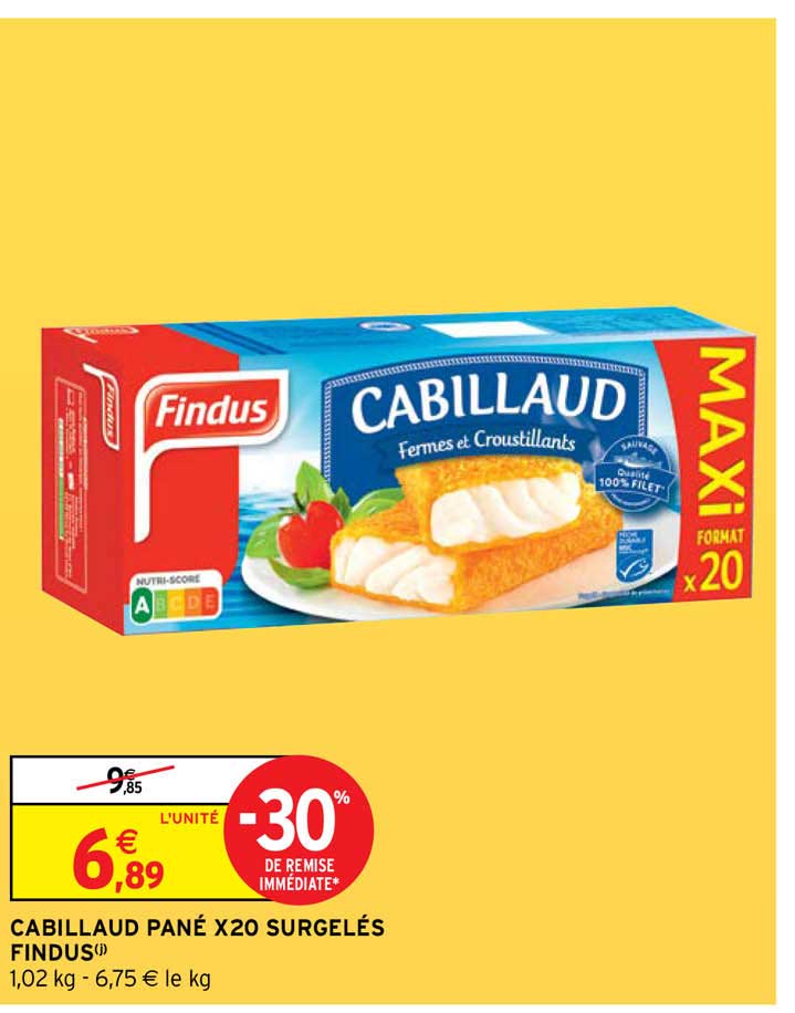cabillaud pané x20 surgelés findus