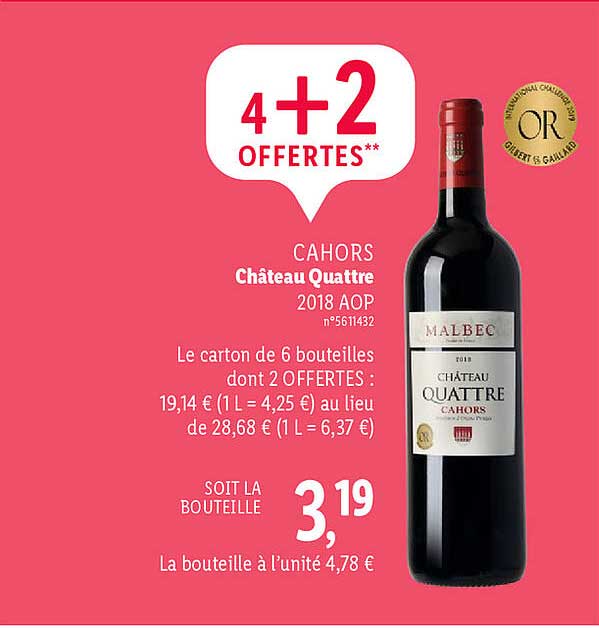 Cahors Château Quattre 2018 Aop