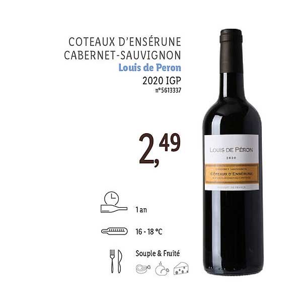 coteaux d'ensérune cabernet-sauvignon louis de peron 2020 igp