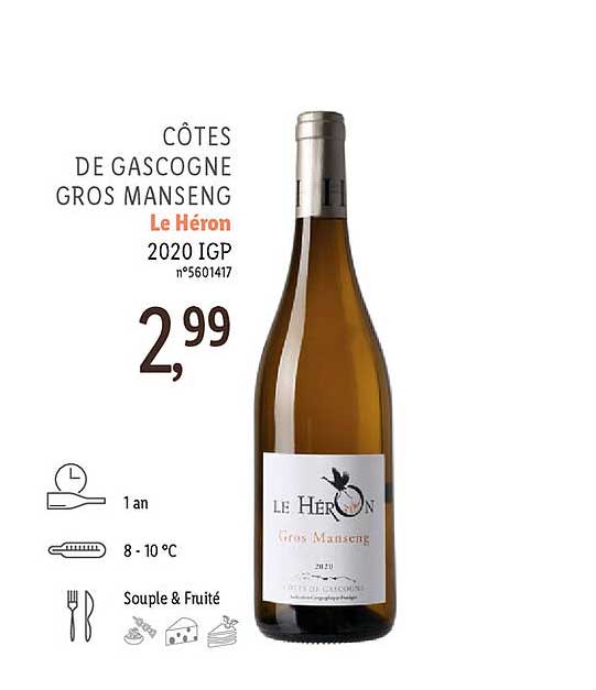 côtes de gascogne gros manseng le héron 2020 igp