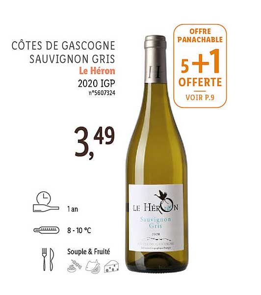 côtes de gascogne sauvignon gris le héron 2020 igp