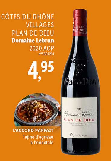côtes du rhône villages plan de dieu domaine lebrun 2020 aop
