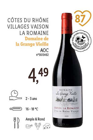 côtes du rhône villages vaison la romaine domaine de la grange vieille aoc