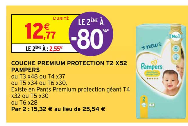 Couche Premium Protection T2 X52 Pampers