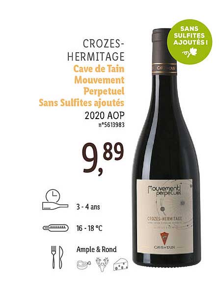 crozes-hermitage cave de tain mouvement perpetuel sans sulfites ajoutés 2020 aop