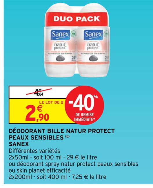 Déodorant Bille Natur Protect Peaux Sensibles Sanex