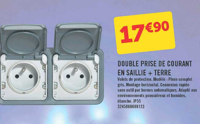 double prise de courant en saillie + terre