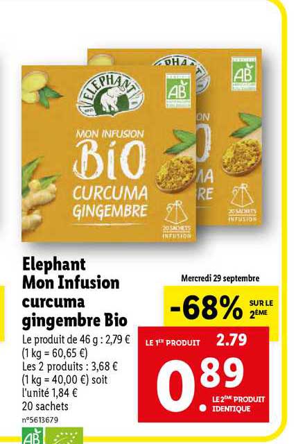 éléphant Mon Infusion Curcuma Gingemble Bio