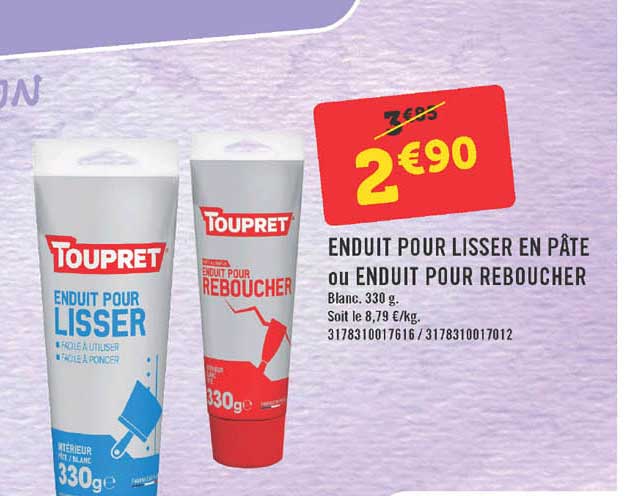 enduit pour lisser en pâte ou enduit pour reboucher