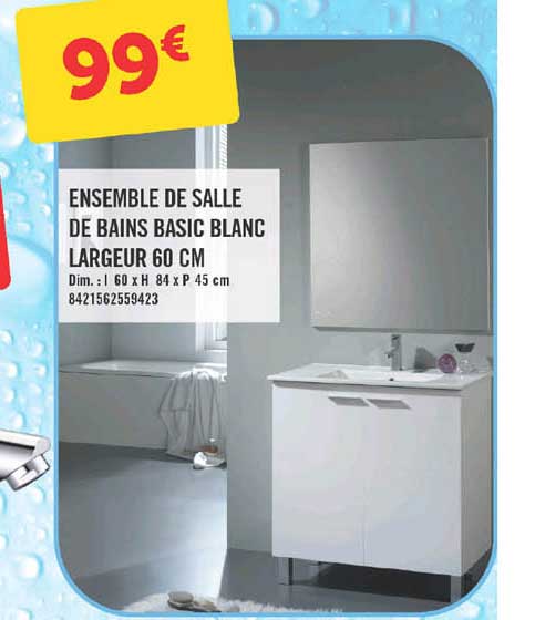 ensemble de salle de bains basic blanc largeur 60 cm