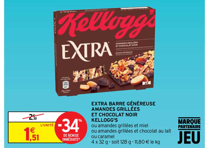 extra barre généreuse amandes grillées et chocolat noir kellogg's