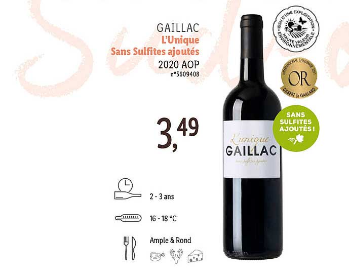 gaillac l'unique sans sulfites ajoutés 2020 aop
