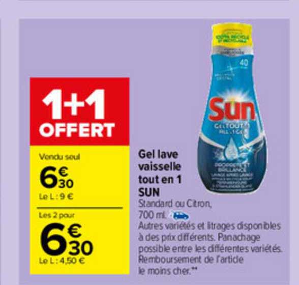 gel lave vaisselle tout en 1 sun